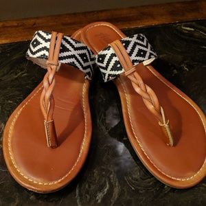 Camel Braided Sandals with Black & White Detail